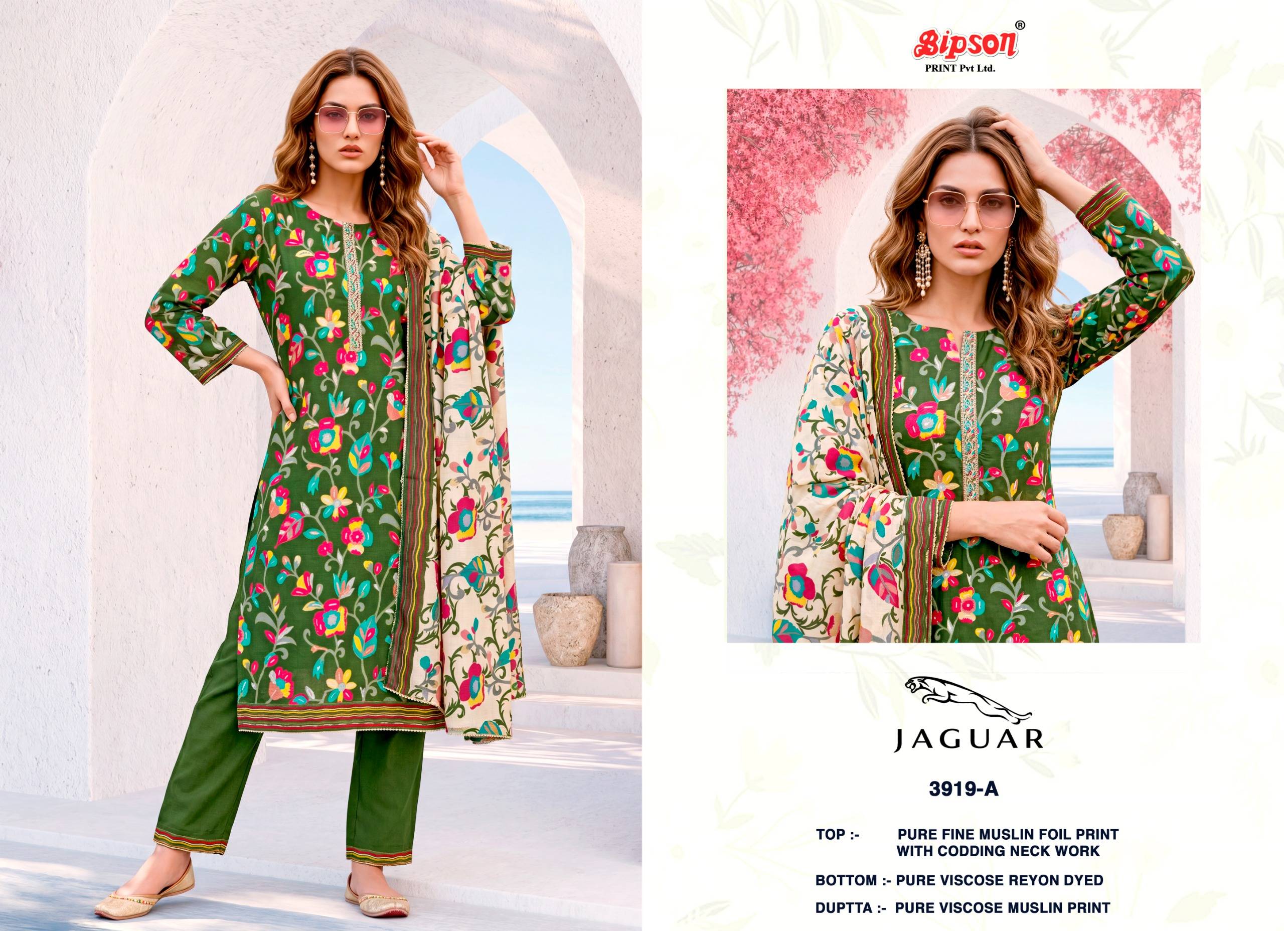 JAGUAR - 3919 Series By BIPSON PRINTS Stylish Beautiful Colourful Pure Muslin Dresses At Wholesale Price